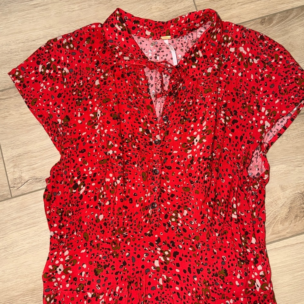Free People red floral 40s Printed Midi Dress size 6 femme fit - Picture 5 of 9